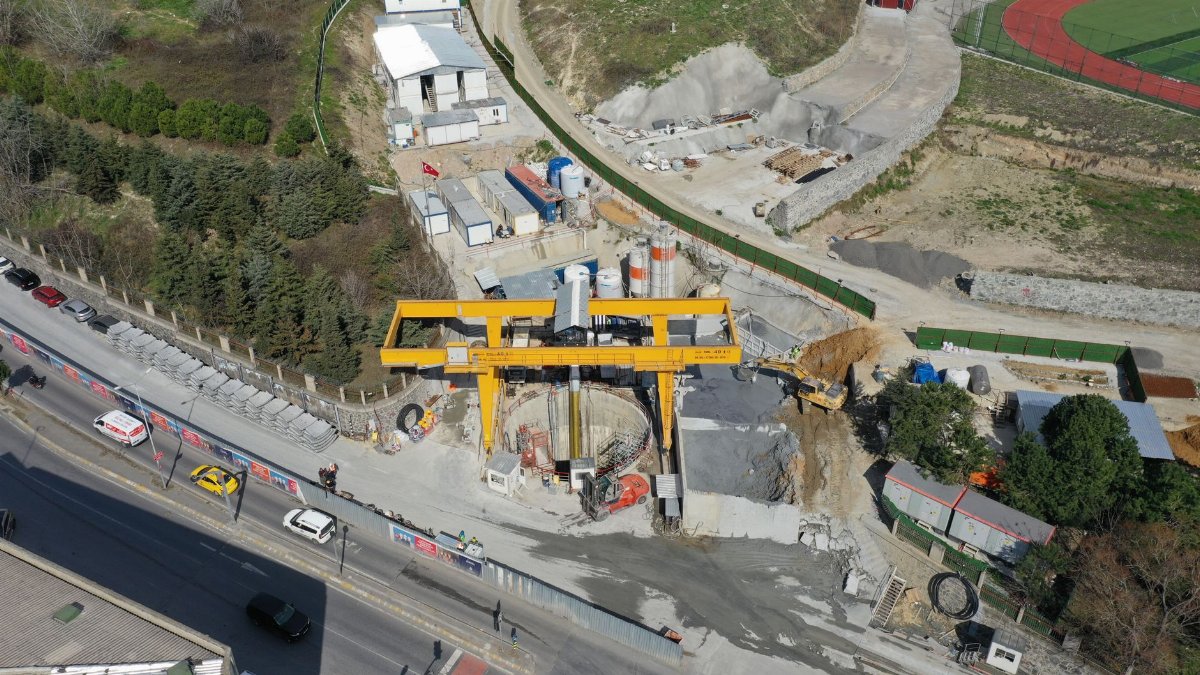 High angle aerial view of a construction site in Güngören, Istanbul, Turkey.