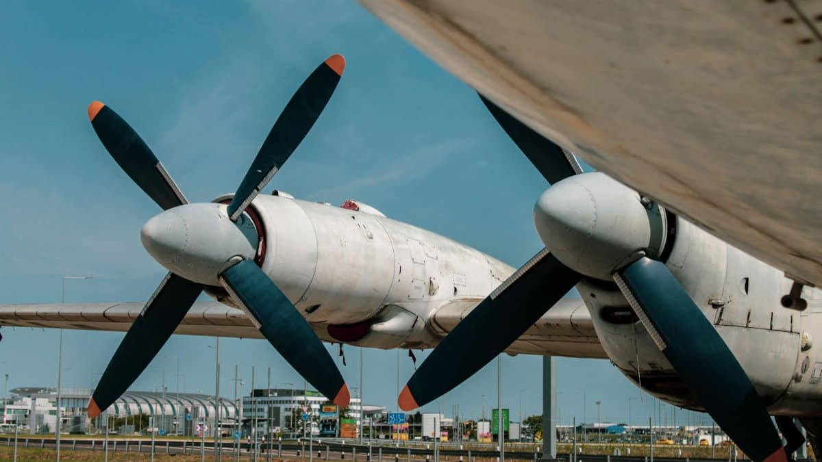Detailed view of vintage airplane propellers showcasing aviation heritage in Budapest.