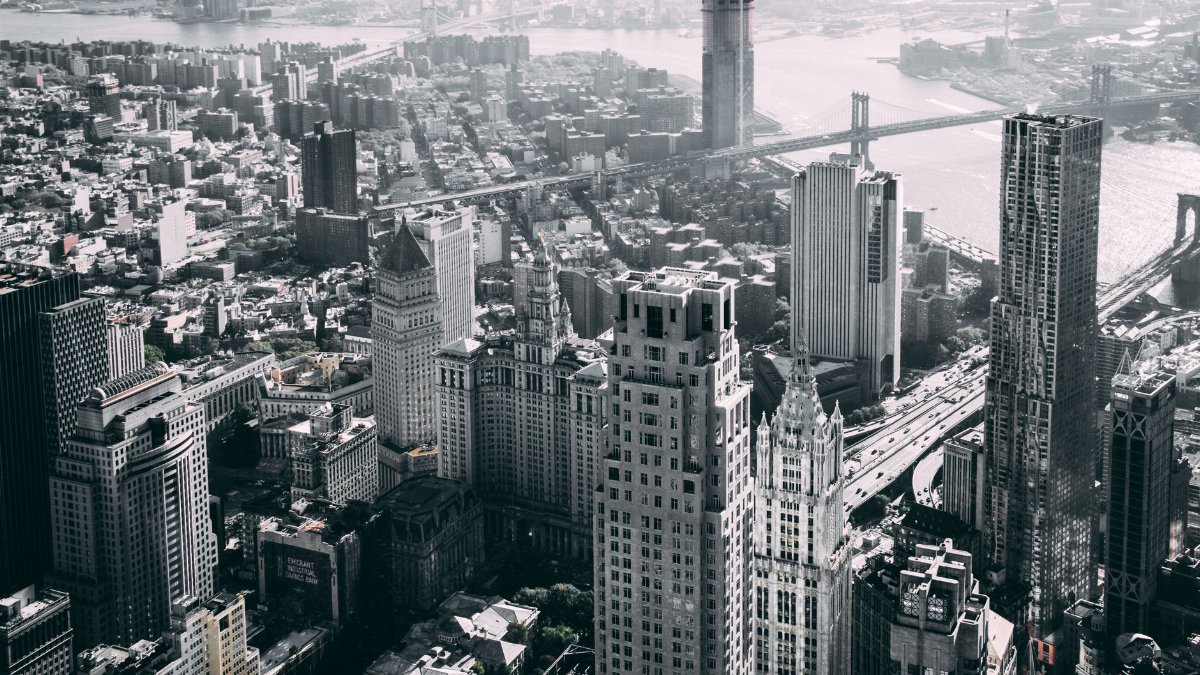 Stunning aerial shot capturing New York City's iconic skyscrapers and skyline.