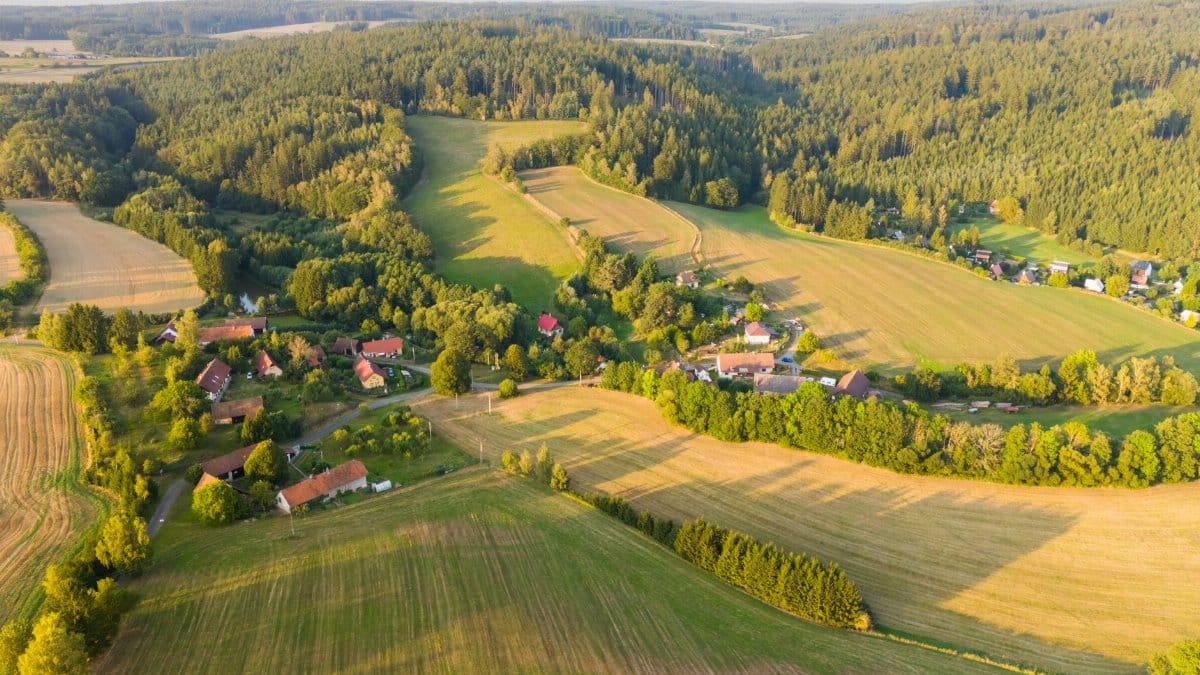 A beautiful aerial view of the rural landscape in Petrovice II, Czechia.