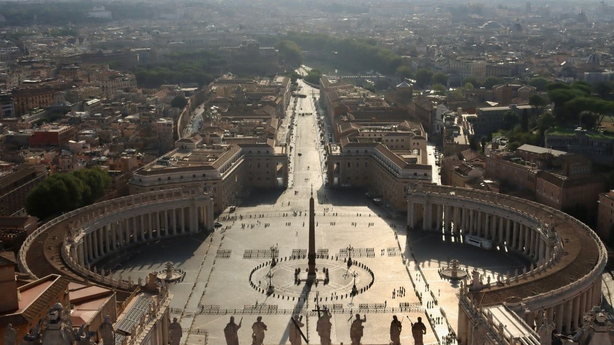 Aerial view of the iconic St. Peter's Square in Vatican City with architectural beauty and historical significance.