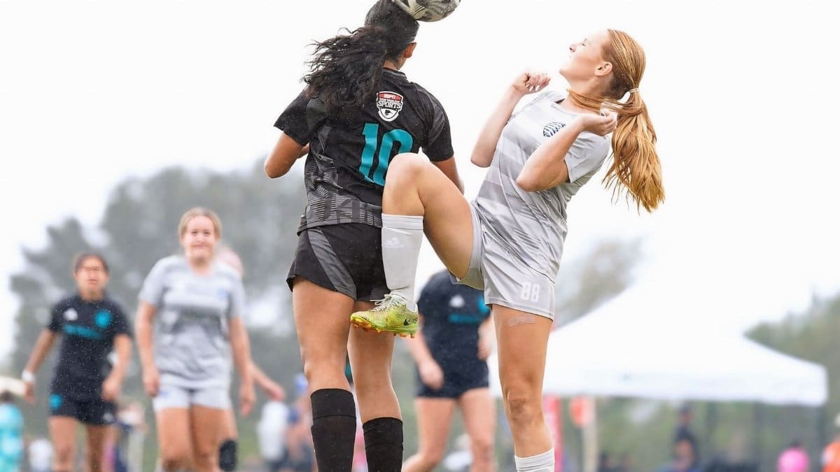 Soccer players compete for the ball in an intense match held in Florida.