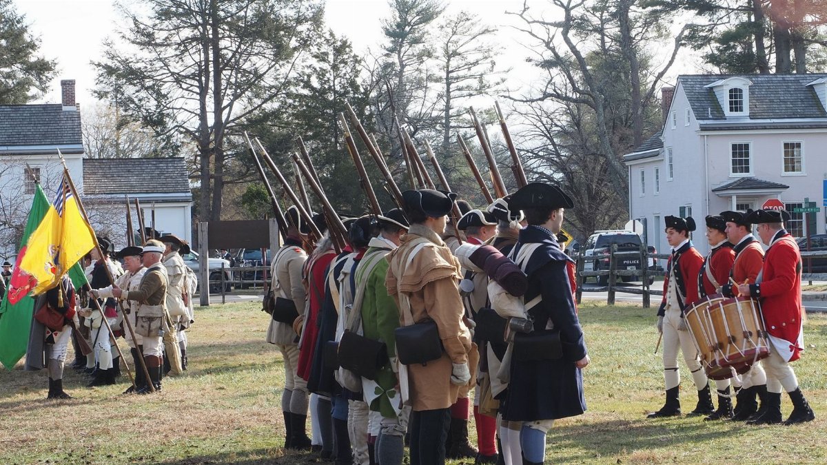 Historic reenactment of Revolutionary War soldiers in Washington Crossing, PA.