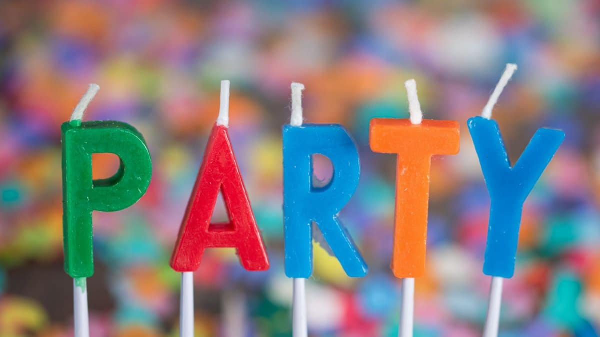 Vibrant party-themed candle letters spelling 'party' for festive occasions.