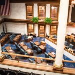 A stunning view of the Indiana State Capitol's elegant interior, showcasing its historic architecture.
