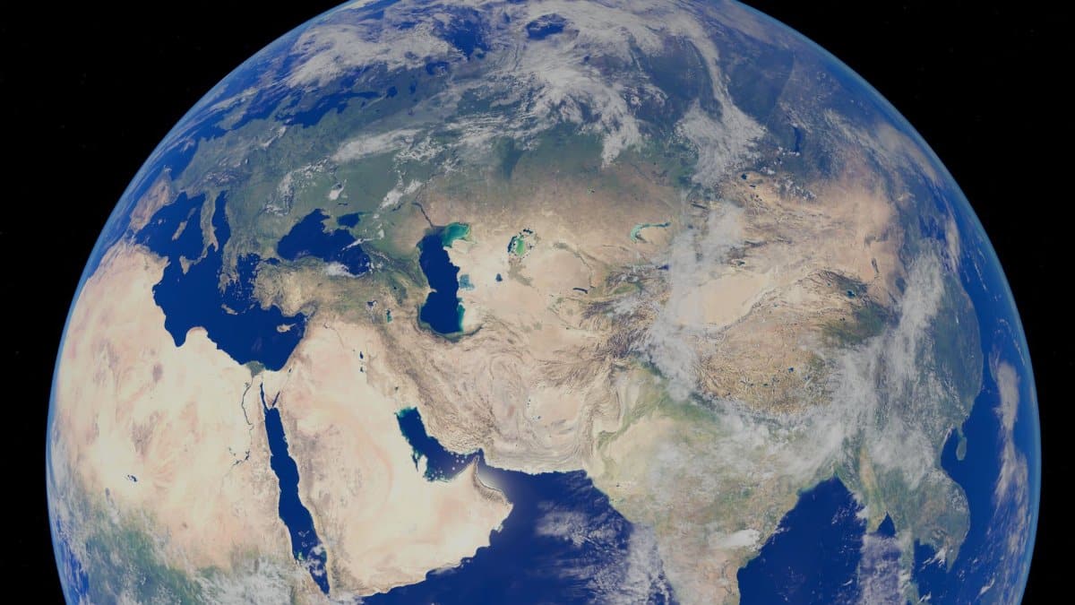 Stunning satellite view of Earth highlighting the Middle East and parts of Asia.