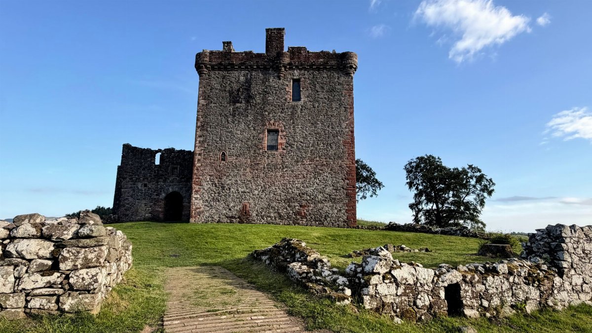 Explore the medieval charm of Huntingtower Castle under a clear blue sky in Perth, Scotland.