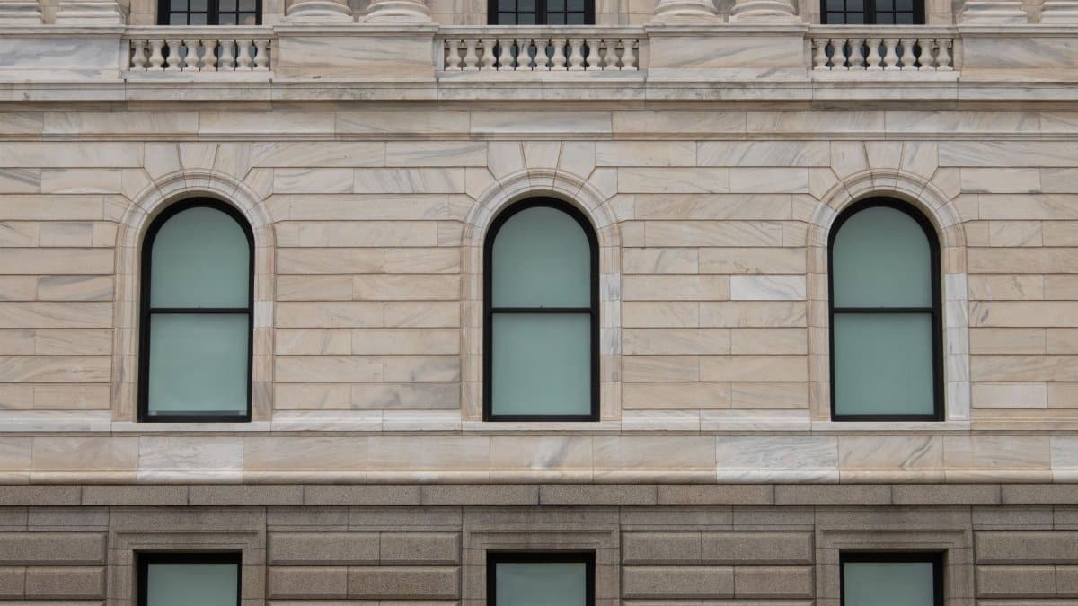 Detailed view of the Minnesota State Capitol's architectural facade in Saint Paul.