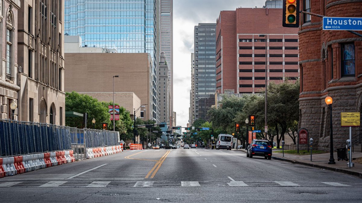 Street view of downtown Dallas, Texas showcasing urban architecture and cityscape.