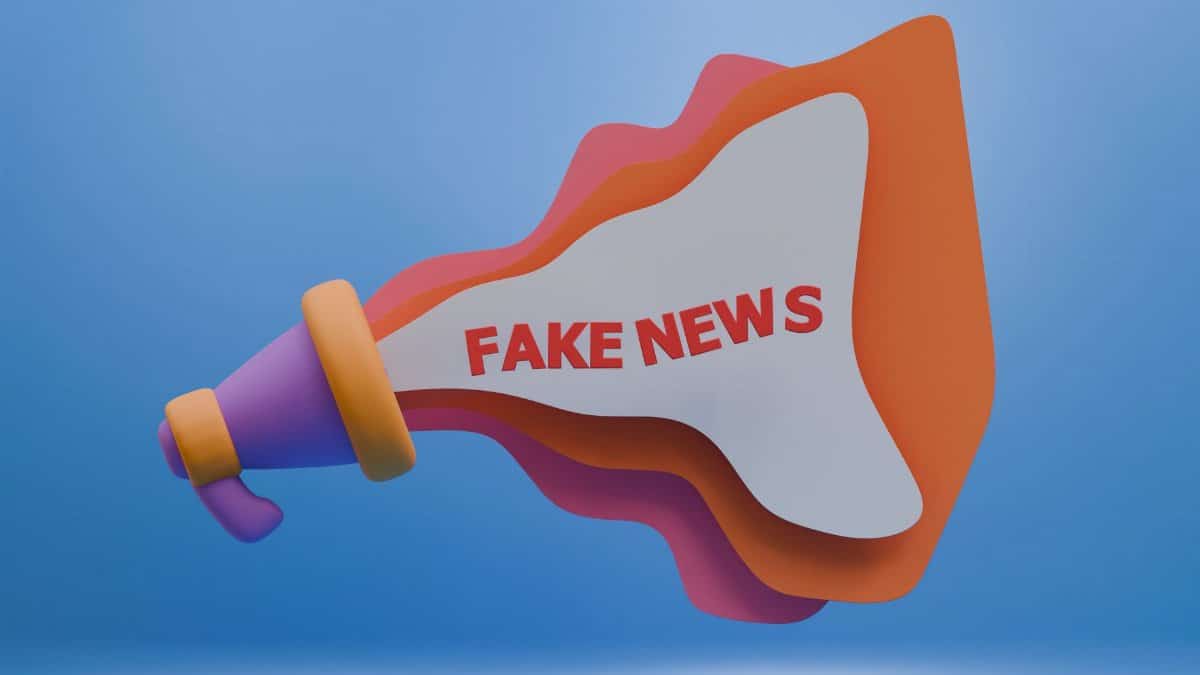 3D illustration of a colorful megaphone with 'Fake News' text conveying disinformation concept in digital media.