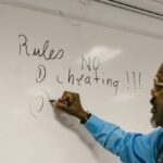 Instructor highlighting classroom rules, emphasizing no cheating policy.
