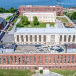 Bird's-eye view of the historic Missouri State Penitentiary in Jefferson City, Missouri.