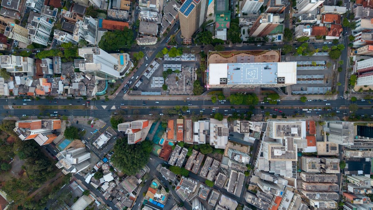 A stunning aerial view of Belo Horizonte's urban landscape, showcasing modern architecture and vibrant city life.
