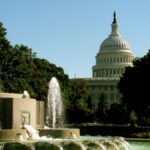 A stunning image of the US Capitol building with a foreground fountain in Washington D.C.