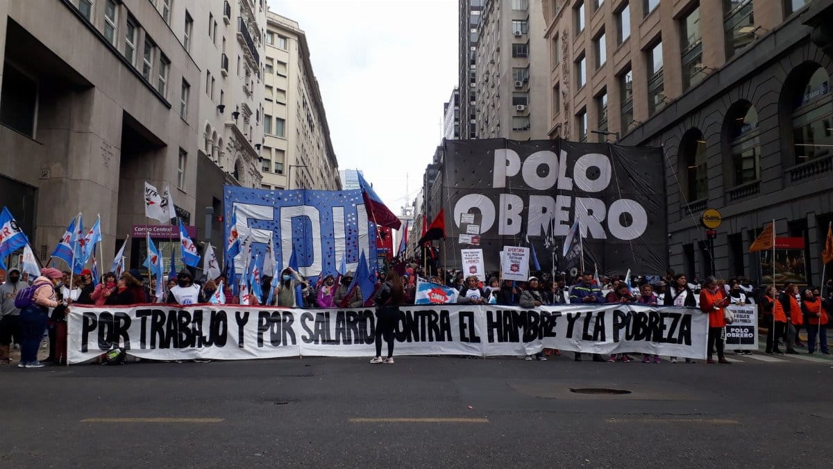 Protesters rally in the city for labor rights and against poverty.