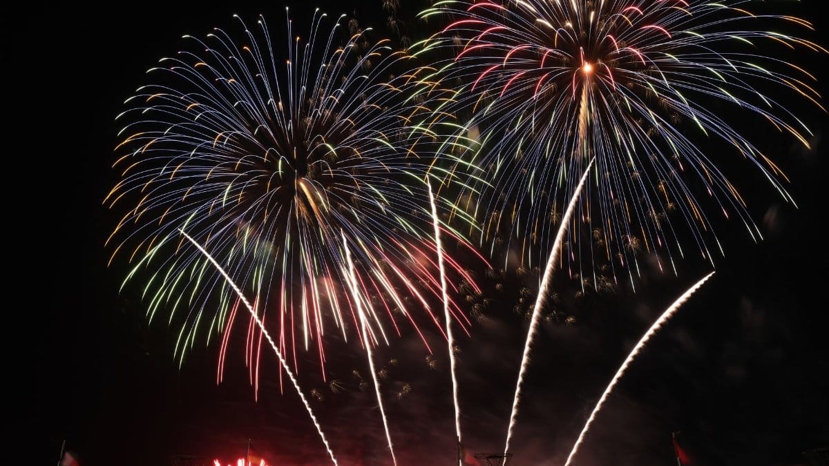 Colorful fireworks display lighting up the night sky, perfect for celebrations and festive occasions.