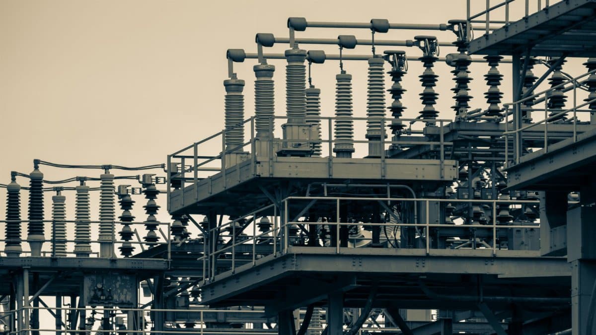 Detailed view of an industrial power station structure in New York City.