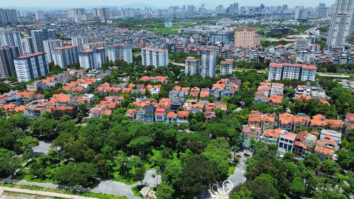 Aerial perspective of Hà Nội showing a blend of urban buildings and greenery.