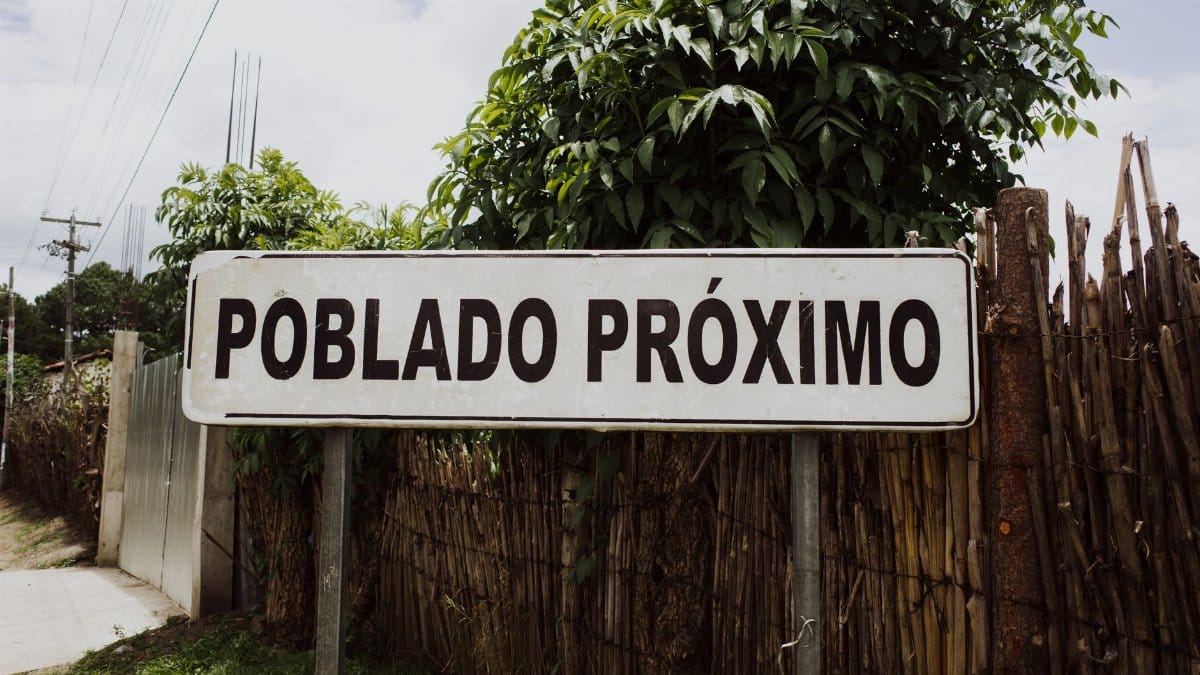 A street sign in Chichicastenango, Guatemala warns about a nearby village.