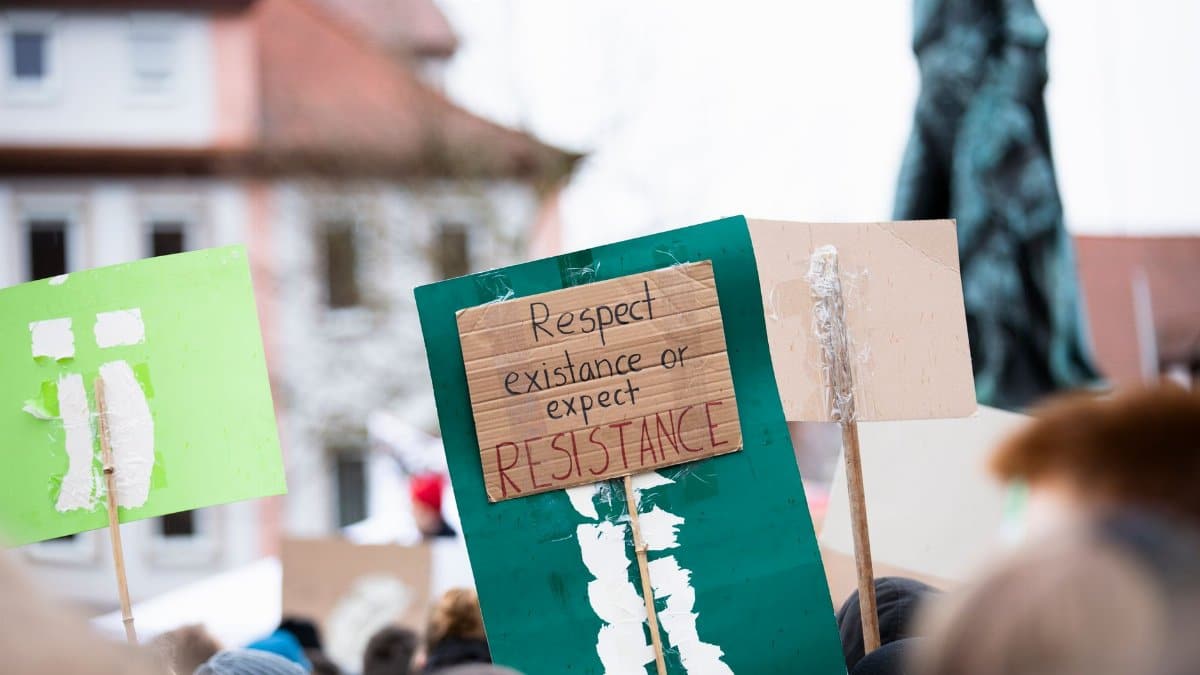 Protestors march with handmade signs in Erlangen, Germany, advocating environmental change.