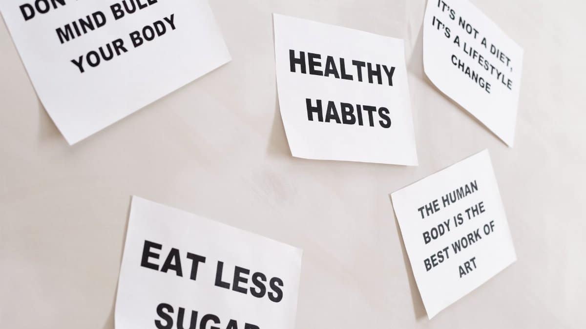 Inspirational health-themed text posters promoting a healthy lifestyle, focus on positive habits.