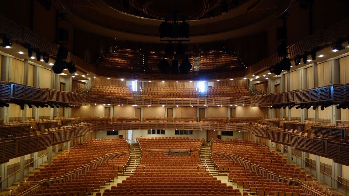 A modern, well-lit theater auditorium with empty seating in Miami, Florida.