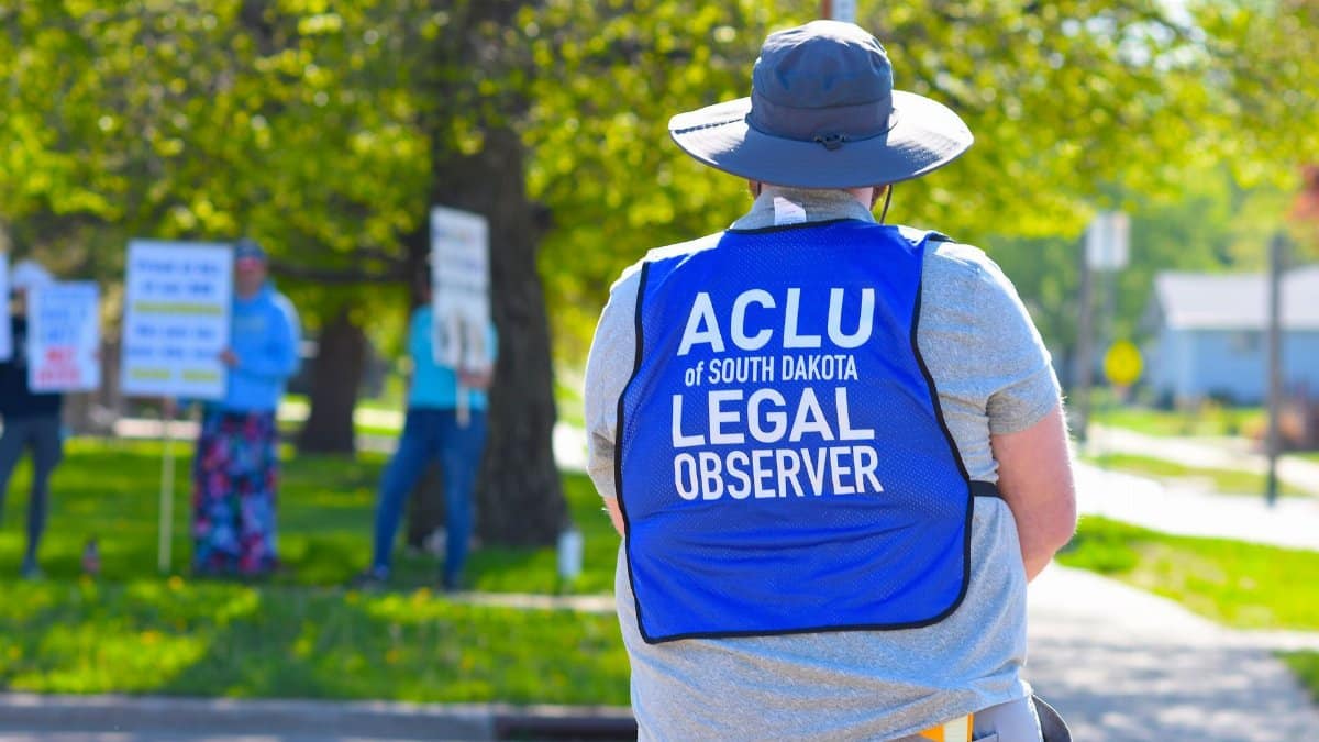 Legal observer at a South Dakota protest, ensuring rights protection during public demonstration.