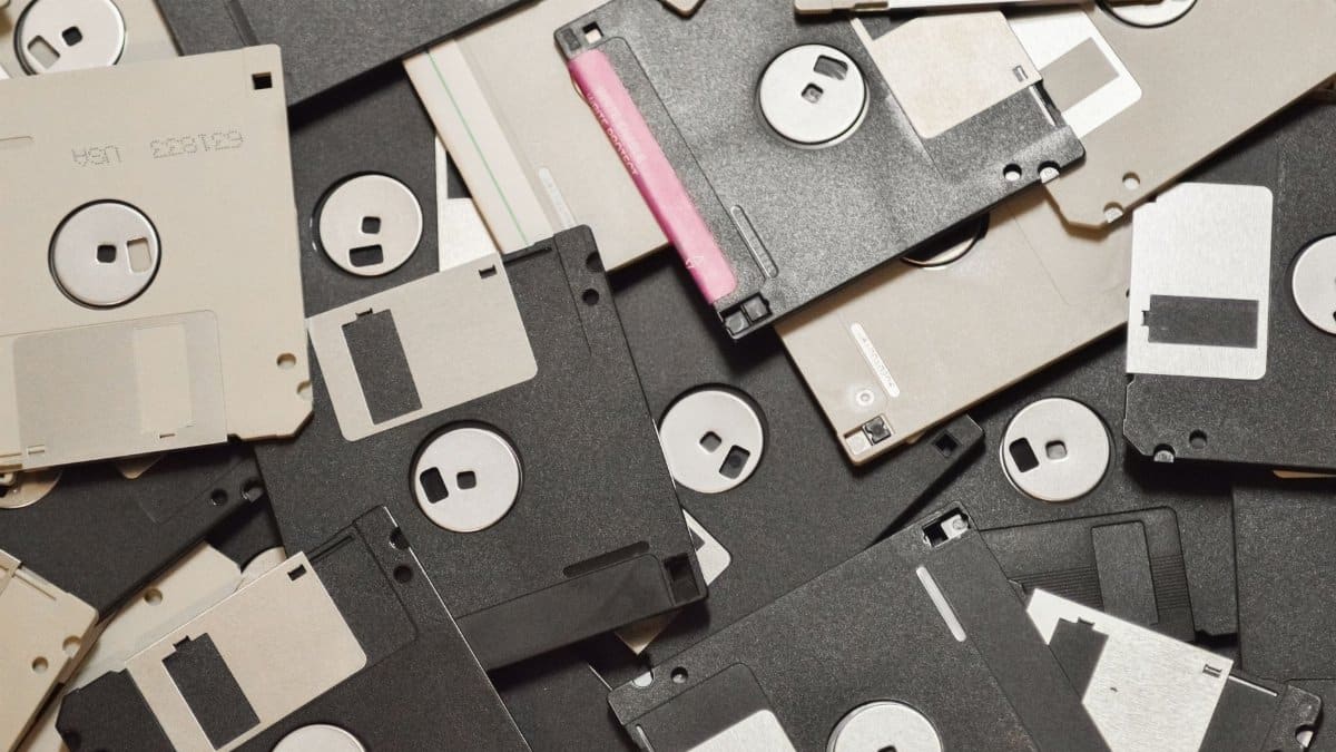 A collection of vintage floppy disks showcasing retro data storage technology.