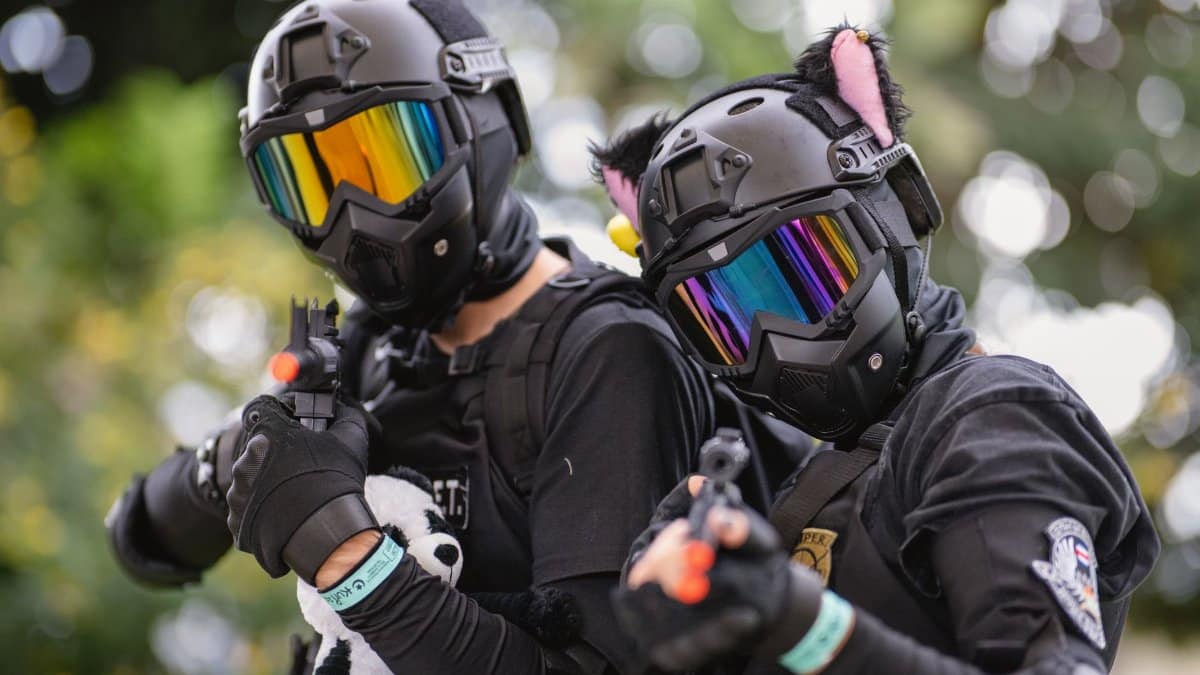 Cosplayers in high-tech gear at an anime convention in San José, Costa Rica.