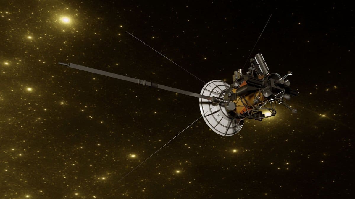 Detailed render of a space probe navigating through the vast starry universe.