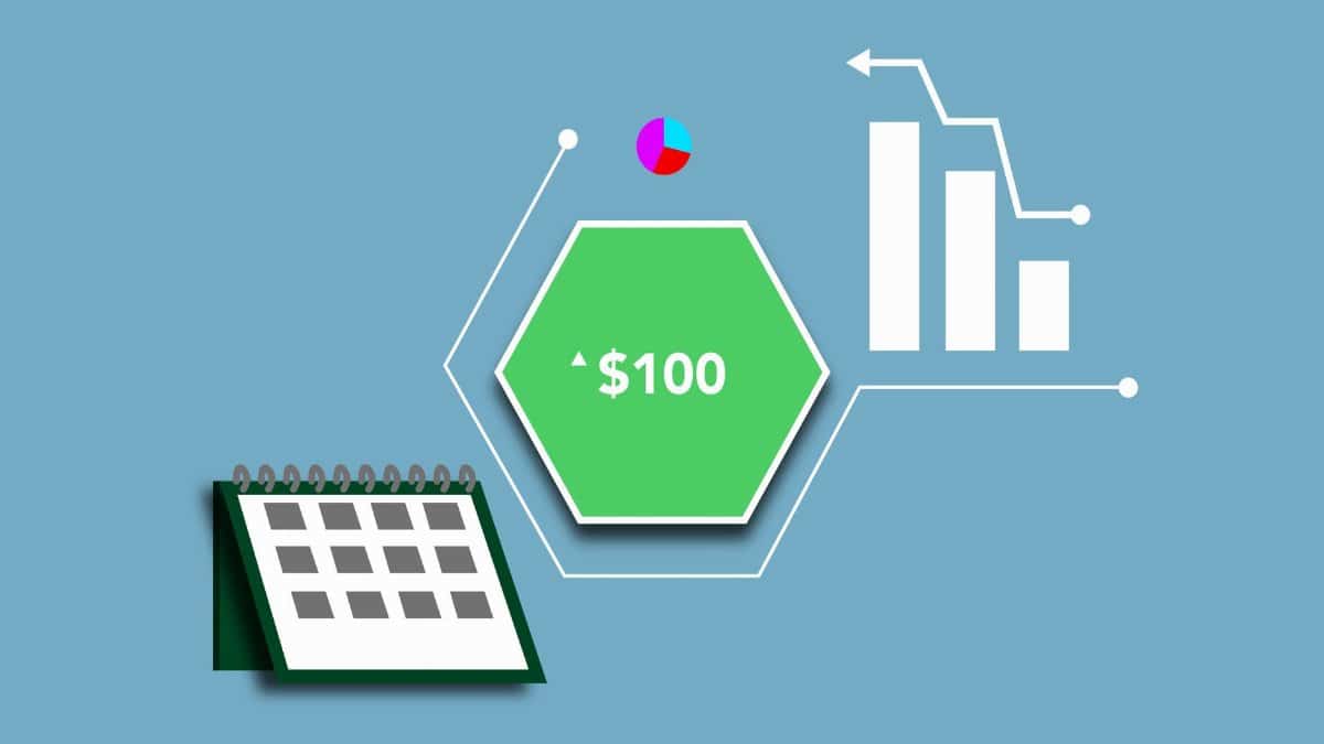 Economic concept shown on illustration with statistic graph and charts around hundred dollars demonstrating growth of currency over time