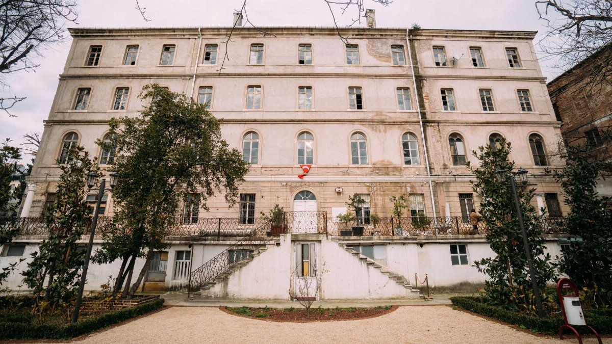 Front view of a historic former French orphanage building in Istanbul.