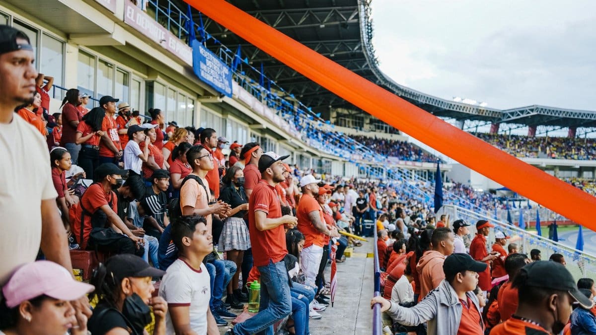 A vibrant crowd of sports fans enjoying a lively event at an outdoor stadium.
