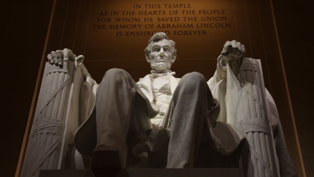 Close view of the Abraham Lincoln statue at the Lincoln Memorial, Washington D.C.