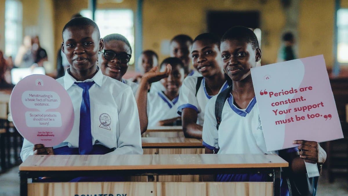 Schoolgirls advocate for period awareness and support in Africa.