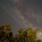 Stunning night sky in Graz, Austria featuring a meteor shower and the Milky Way.