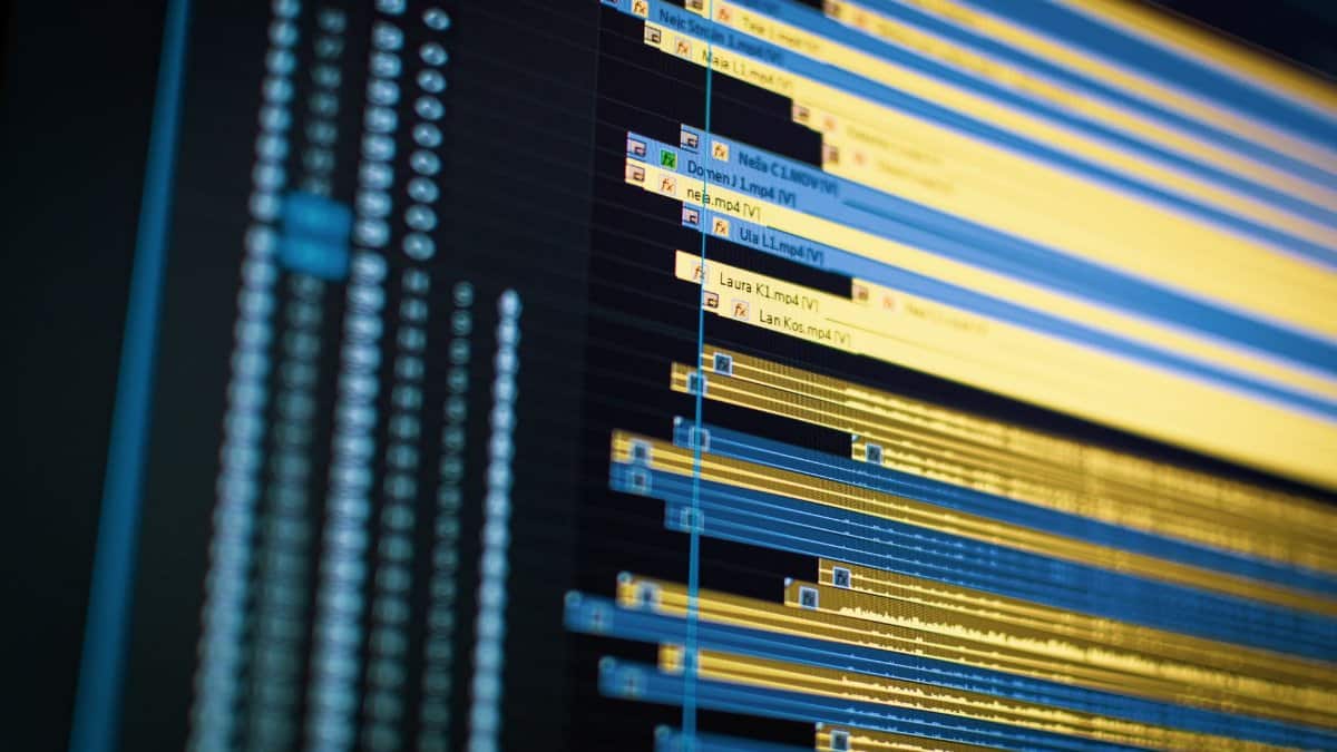 Close-up of a video editing timeline on a computer screen, showcasing modern technology.