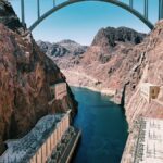 A stunning view of the Hoover Dam and bridge over the Colorado River.