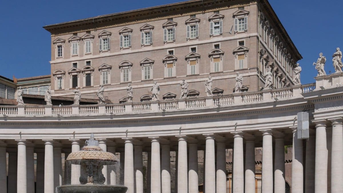 View of the Apostolic Palace and colonnade at St. Peter's Square in Vatican City.