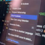 Close-up of AI-assisted coding with menu options for debugging and problem-solving.