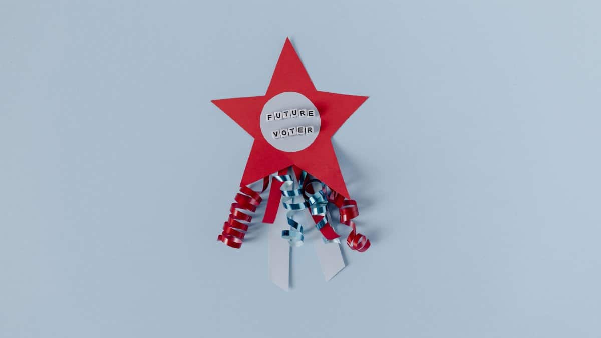 Red star badge with the words 'Future Voter', symbolizing upcoming voter participation.