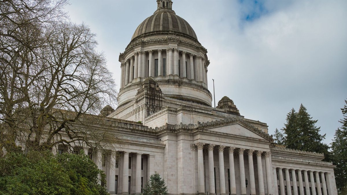 Majestic view of the Washington State Capitol in Olympia with clear skies.