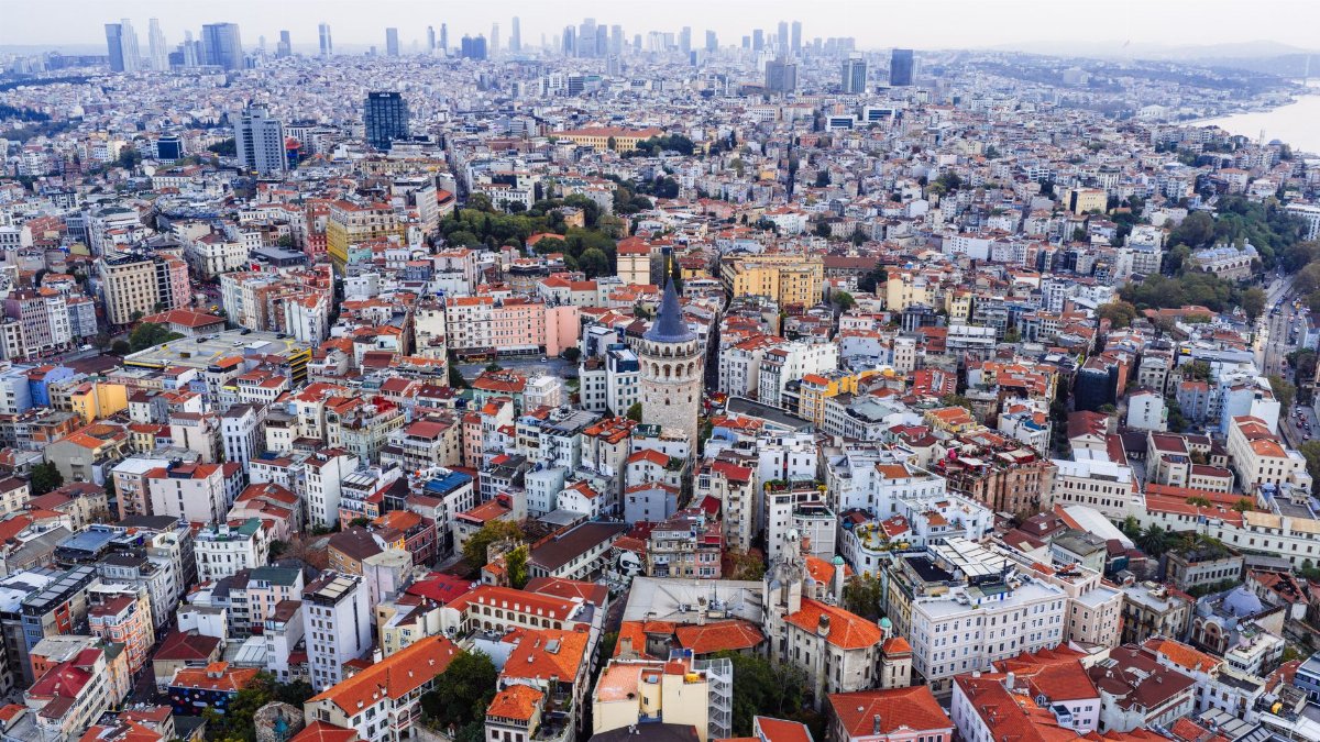 Stunning aerial shot of Istanbul featuring the iconic Galata Tower amidst the city's sprawling skyline.