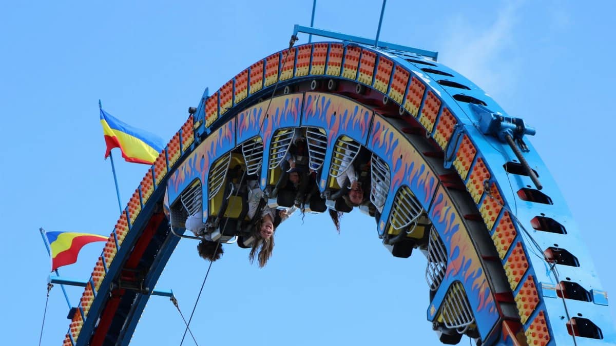 Experience the thrill of an upside-down amusement ride at Circleville fair.