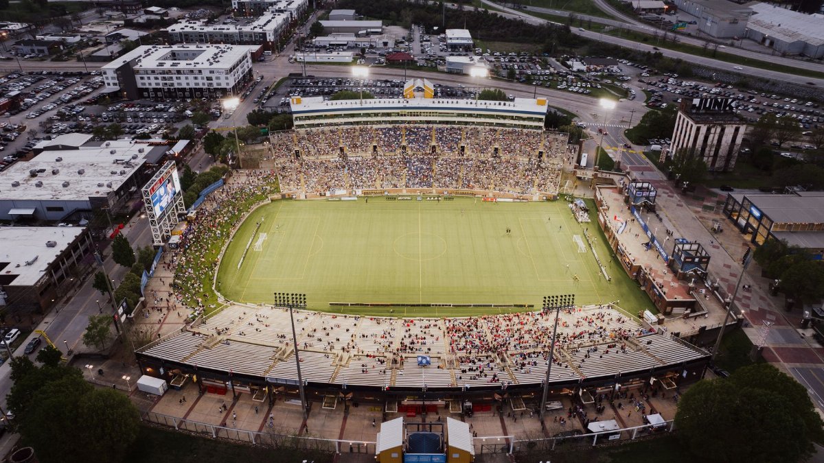 Aerial shot of a crowded sports event at Finley Stadium in Chattanooga, Tennessee.