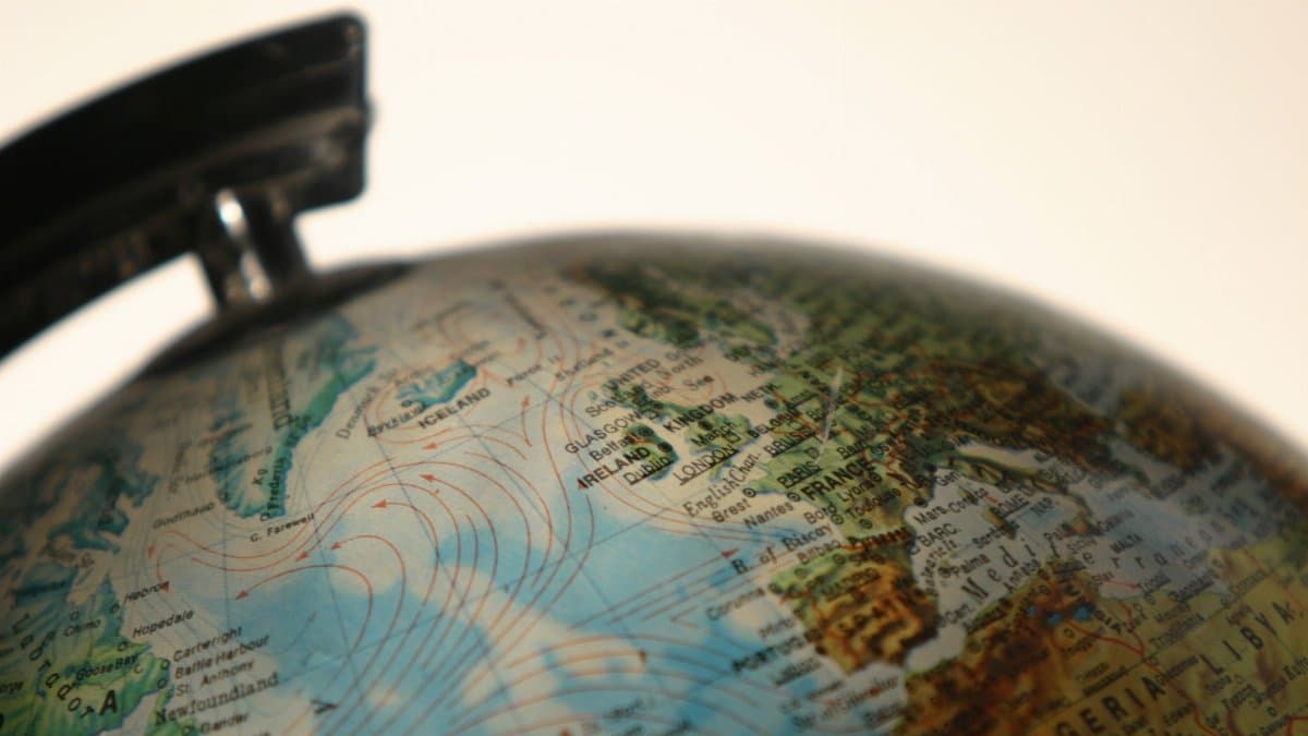 Detailed view of a globe focusing on Europe and Africa, showcasing geographical details.