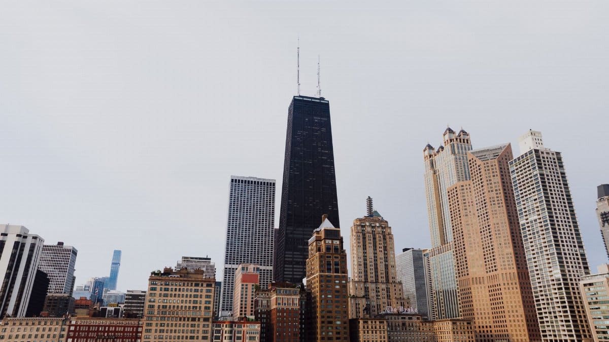 Skyline view of Chicago's iconic skyscrapers including the John Hancock Center.