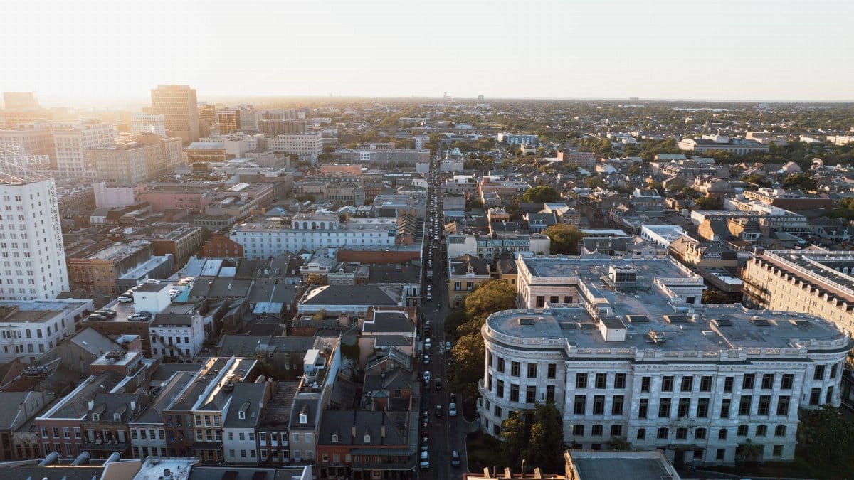 Breathtaking aerial shot of New Orleans showcasing the city's iconic architecture and vibrant streets.