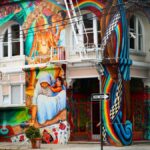 Colorful murals adorn the iconic Women's Building in San Francisco's Mission District, exemplifying urban creativity.