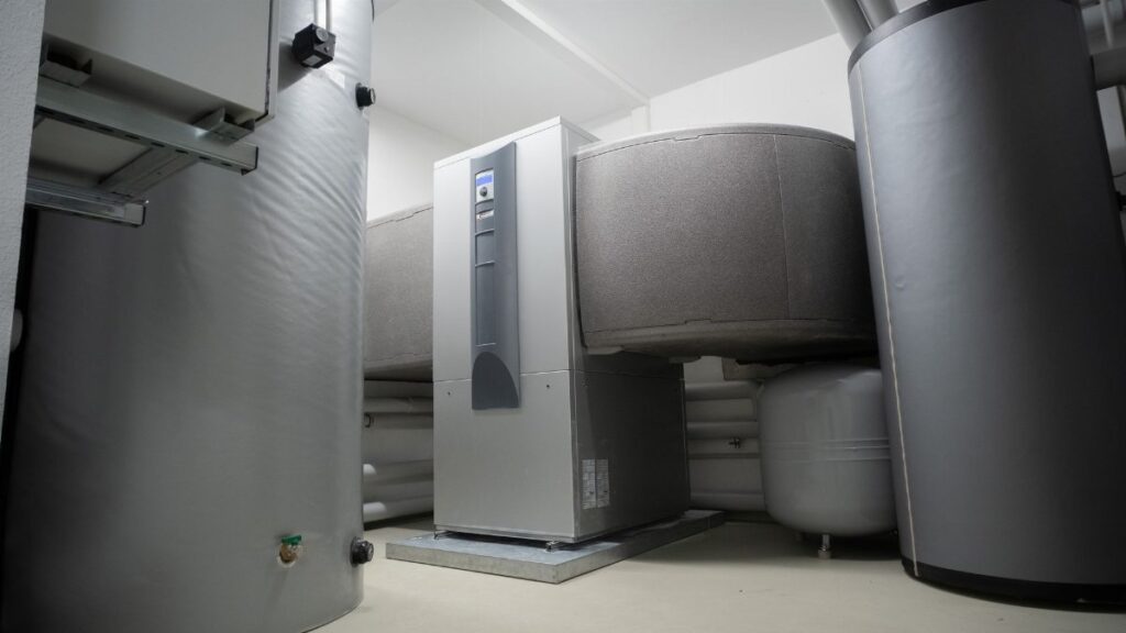 Efficient and innovative heat pump system in an indoor setting for advanced heating solutions.